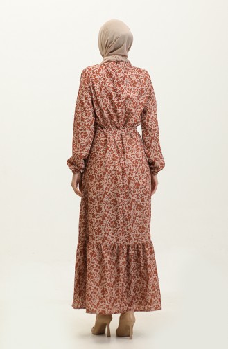 Adile Flower Patterned Crepe Dress 0347-03 Taba 0347-03