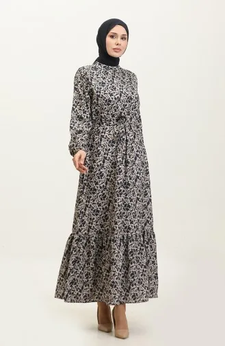 Adile Crêpejurk Met Bloemenpatroon 0347-05 Marineblauw 0347-05