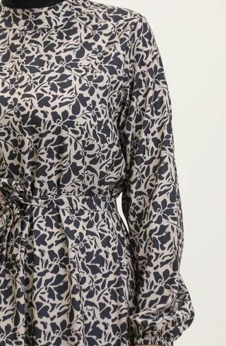 Adile Crêpejurk Met Bloemenpatroon 0347-05 Marineblauw 0347-05