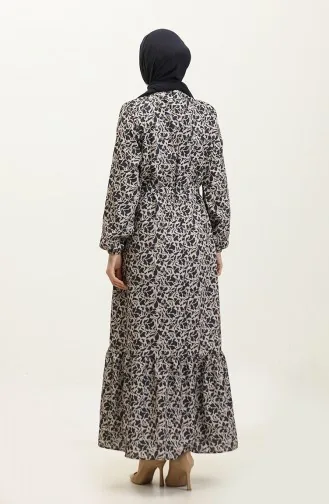 Adile Crêpejurk Met Bloemenpatroon 0347-05 Marineblauw 0347-05