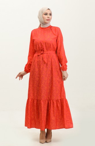 Adile Kreppkleid Mit Blumenmuster 0347-06 Mercan 0347-06