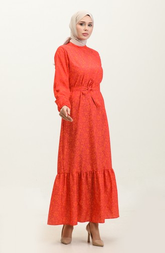 Adile Kreppkleid Mit Blumenmuster 0347-06 Mercan 0347-06