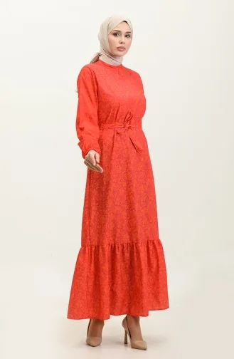 Adile Robe Crepe A Motifs Fleuris 0347-06 Mercan 0347-06