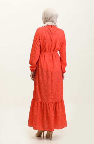 Adile Kreppkleid Mit Blumenmuster 0347-06 Mercan 0347-06