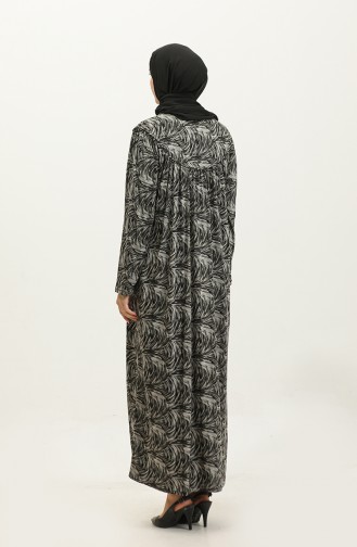 Large Plus Size Patterned Viscose Dress 4470-01 Black Khaki 4470-01