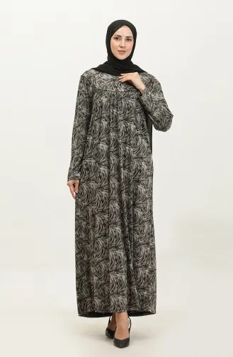 Large Large Size Patterned Viscose Dress 4470-02 Black Mink 4470-02