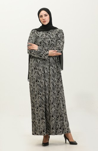 Large Size Patterned Viscose Dress 4470A-02 Black 4470A-02