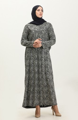 Large Size Patterned Viscose Dress 4470B-01 Black 4470B-01
