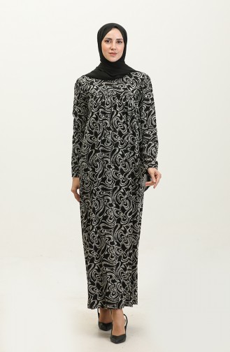 Large Size Patterned Viscose Dress 4470C-01 Black 4470C-01