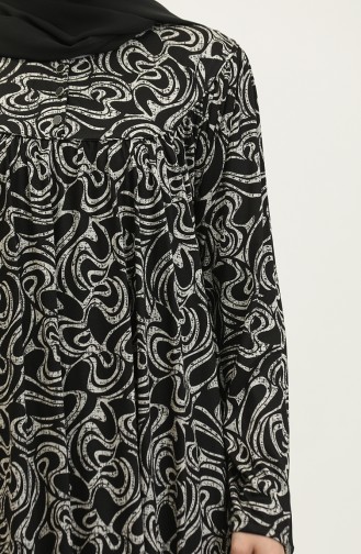 Büyük Beden Desenli Viskon Elbise 4470C-01 Siyah