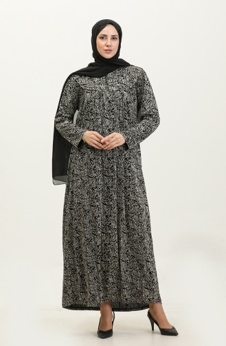 فستان فيسكوز منقوش مقاس كبير 4470D-02 أسود 4470D-02