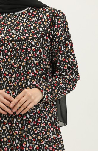 فستان فيسكوز بتصميم مُطبع و بمقاسات كبيرة 4473-01 لون أسود كاكي 4473-01