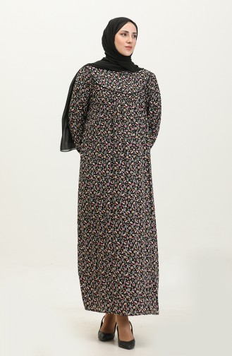 Large Size Patterned Viscose Dress 4473-03 Black Dusty Rose 4473-03