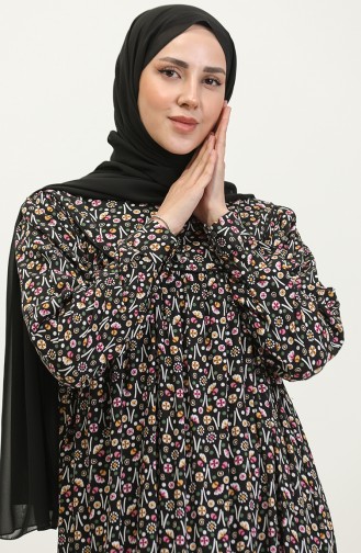 Robe Viscose à Motifs Grande Taille 4473-03 Noir Rose Poudré 4473-03