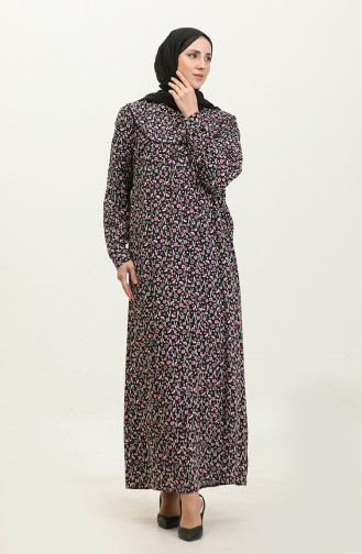 Robe Viscose à Motifs Grande Taille 4473-04 Noir Violet 4473-04