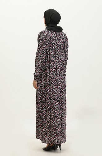 فستان فيسكوز مُطبع بمقاسات كبيرة 4473-04 لون أسود وبنفسجي 4473-04