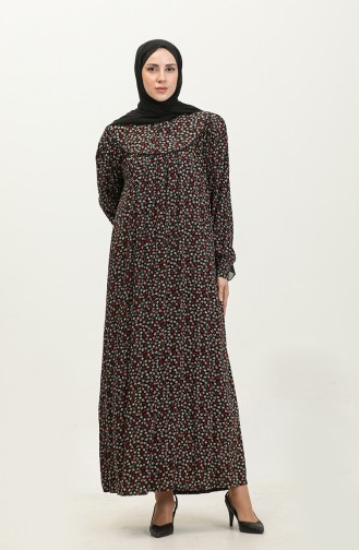 فستان فيسكوز مُطبع بمقاسات كبيرة 4473A-01 لون أسود وأحمر 4473A-01