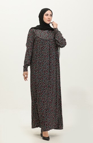 فستان فيسكوز مُطبع بمقاسات كبيرة 4473A-02 لون أسود وفيروزي 4473A-02
