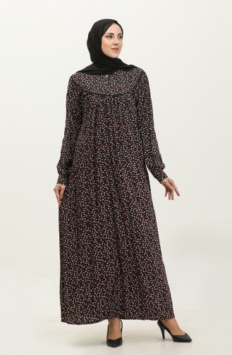 فستان فيسكوز مُطبع بمقاسات كبيرة 4473A-03 لون أسود وزهري 4473A-03