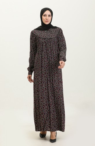 فستان فيسكوز مُطبع بمقاسات كبيرة 4473A-03 لون أسود وزهري 4473A-03