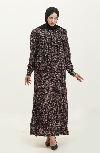 فستان فيسكوز مُطبع بمقاسات كبيرة 4473A-04 لون أسود كاكي 4473A-04