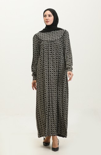 فستان فيسكوز مُطبع بمقاسات كبيرة 4473E-01 لون أسود 4473E-01
