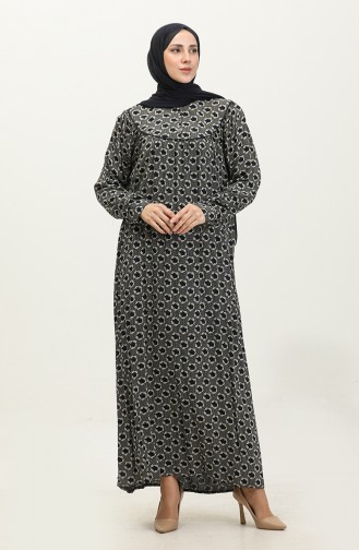 فستان فيسكوز مُطبع بمقاسات كبيرة 4473E-02 لون كحلي 4473E-02