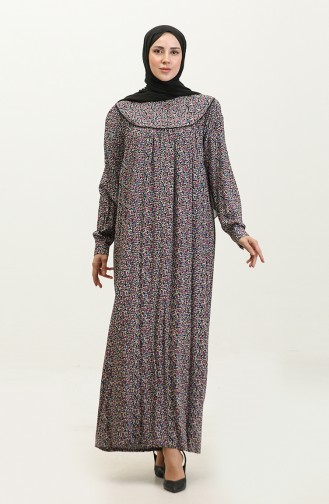 فستان فيسكوز مُطبع بمقاسات كبيرة 4473G-02 لون ليلكي أسود 4473G-02