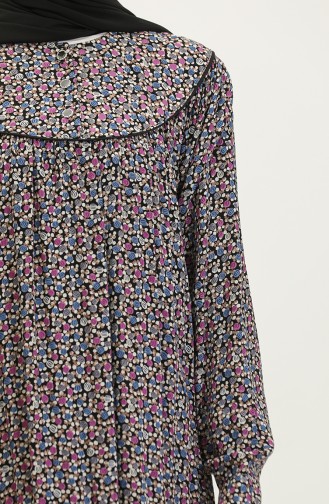 Large Size Patterned Viscose Dress 4473G-02 Black Lilac 4473G-02