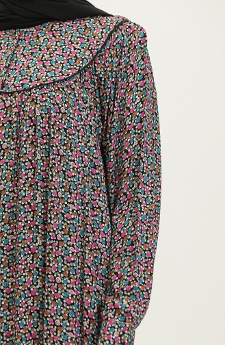 فستان فيسكوز مُطبع بمقاسات كبيرة 4473G-03 لون أسود كاكي 4473G-03