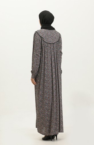 فستان فيسكوز مُطبع بمقاسات كبيرة 4473G-04 لون أسود ووردي مغبر 4473G-04