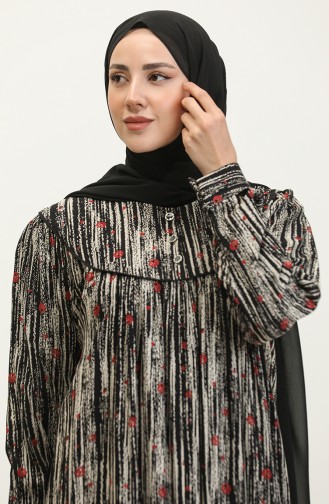 فستان فيسكوز مُطبع بمقاسات كبيرة 4473H-01 لون أسود وأحمر خمري 4473H-01
