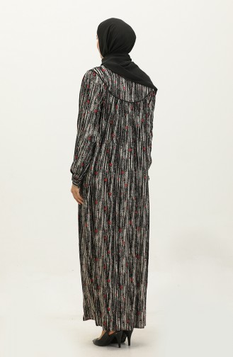 فستان فيسكوز مُطبع بمقاسات كبيرة 4473H-01 لون أسود وأحمر خمري 4473H-01