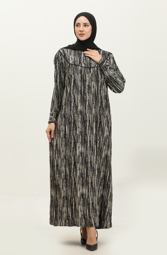 فستان فيسكوز مُطبع بمقاسات كبيرة 4473H-02 لون أسود 4473H-02