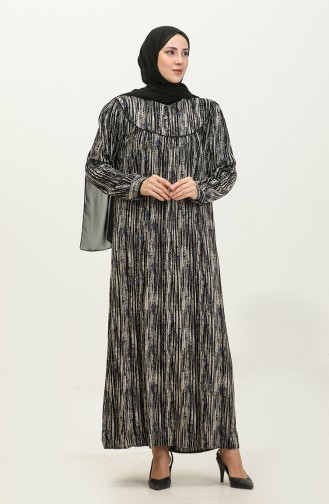 فستان فيسكوز مُطبع بمقاسات كبيرة 4473H-02 لون أسود 4473H-02