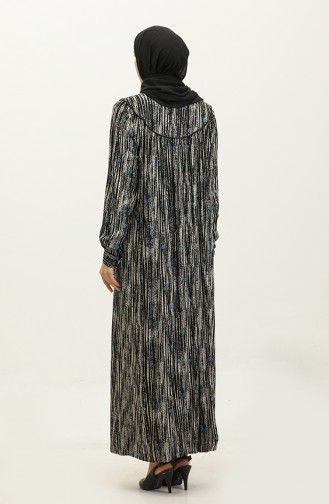 فستان فيسكوز مُطبع بمقاسات كبيرة 4473H-03 لون أسود بترولي 4473H-03