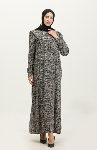 فستان فيسكوز مُطبع بمقاسات كبيرة 4473J-01 لون أسود كاكي 4473J-01