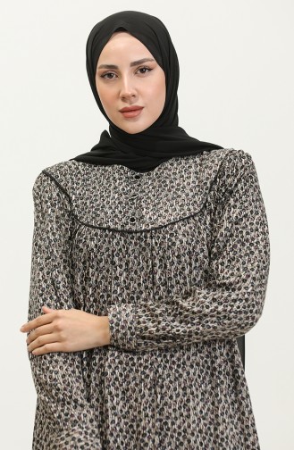 Large Size Patterned Viscose Dress 4473J-01 Black Khaki 4473J-01