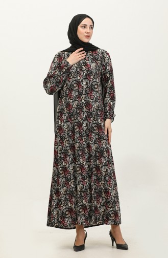 فستان فيسكوز مُطبع بمقاسات كبيرة 44851L-02 لون أسود وأرجواني 44851L-02