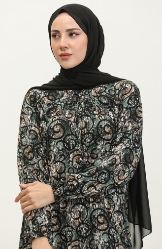 Robe Viscose à Motifs Grande Taille 44851L-03 Noir Vert Khaki 44851L-03