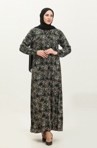 فستان فيسكوز مُطبع بمقاسات كبيرة 44851P-02 لون أخضر 44851P-02