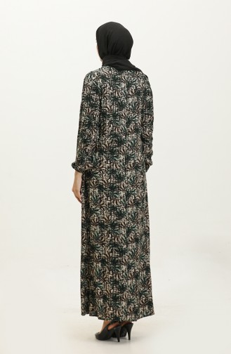 فستان فيسكوز مُطبع بمقاسات كبيرة 44851P-02 لون أخضر 44851P-02