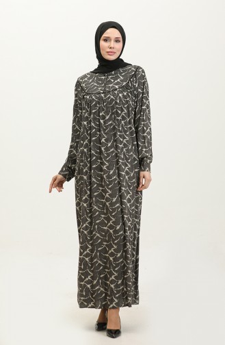 فستان فيسكوز مُطبع بمقاسات كبيرة 4473D-01 لون أسود 4473D-01