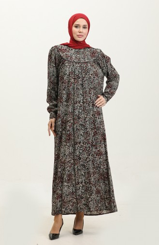 Large Size Patterned Viscose Dress 4473L-01 Black Red 4473L-01