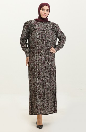 Large Size Patterned Viscose Dress 4473L-02 Black Plum 4473L-02