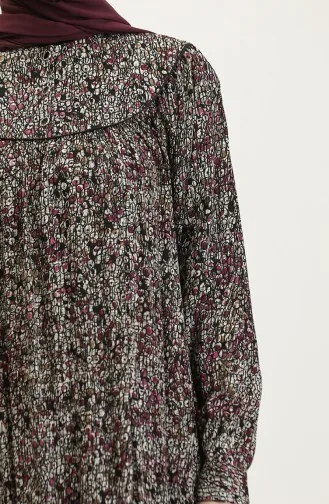 Robe Viscose à Motifs Grande Taille 4473L-02 Prune Noir 4473L-02
