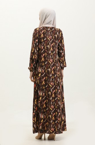 فستان فيسكوز مُطبع بمقاسات كبيرة 44851B-01 لون بني 44851B-01