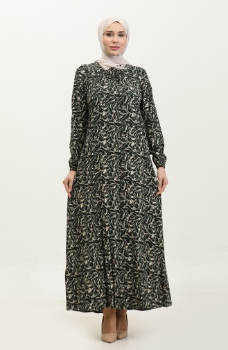 فستان فيسكوز مُطبع بمقاسات كبيرة 44851C-01 لون أخضر زمردي 44851C-01
