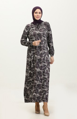 فستان فيسكوز مُطبع بمقاسات كبيرة 44851D-01 لون بنفسجي 44851D-01