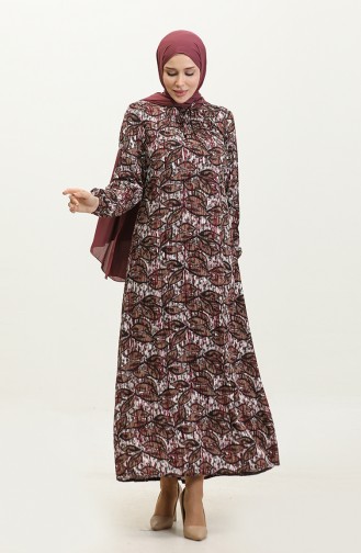 فستان فيسكوز مُطبع بمقاسات كبيرة 44851D-02 لون أرجواني 44851D-02